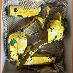 Satin floral Kate Spade platform heels